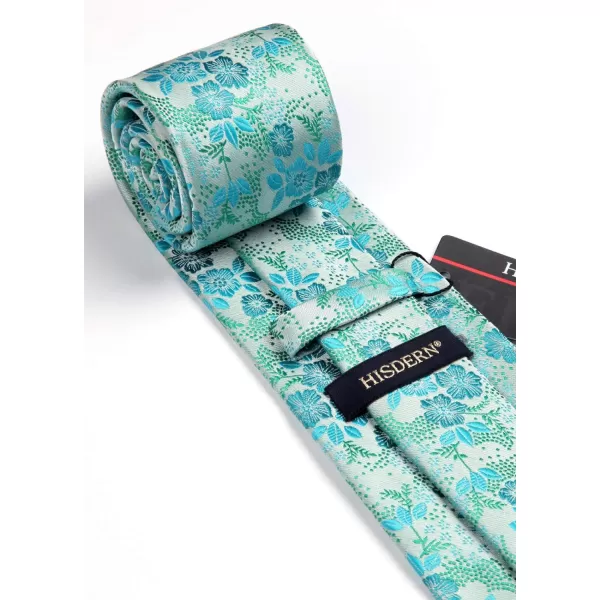 HISDERN Men Floral Ties Woven Classic 3.4" Necktie Set Formal tie Pocket Square for Wedding with Handkerchief Gift Box