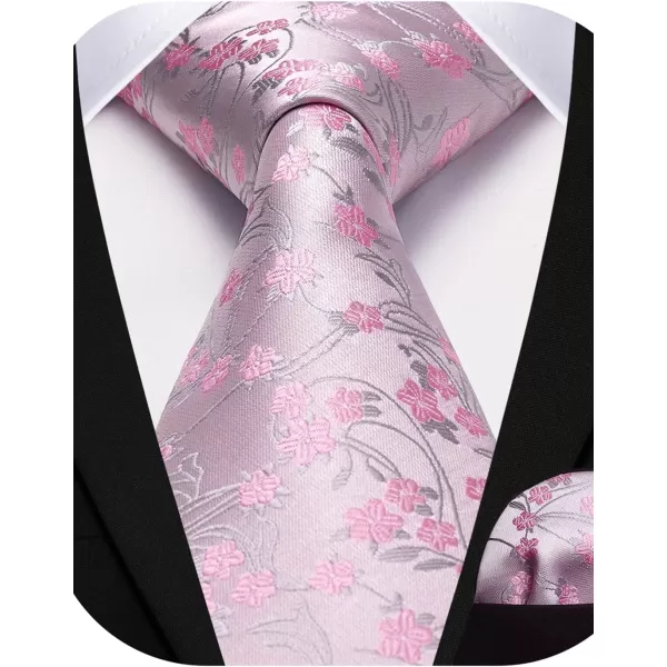 HISDERN Men Floral Ties Woven Classic 3.4" Necktie Set Formal tie Pocket Square for Wedding with Handkerchief Gift Box