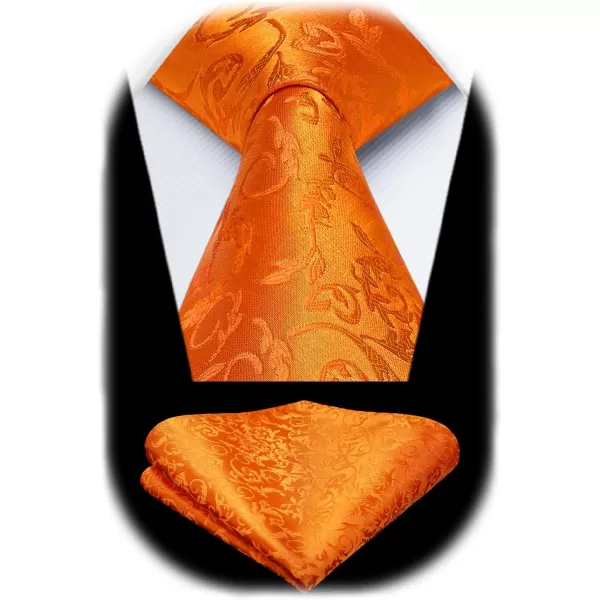 HISDERN Men Floral Ties Woven Classic 3.4" Necktie Set Formal tie Pocket Square for Wedding with Handkerchief Gift Box