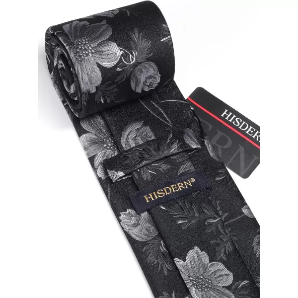 HISDERN Men Floral Ties Woven Classic 3.4" Necktie Set Formal tie Pocket Square for Wedding with Handkerchief Gift Box