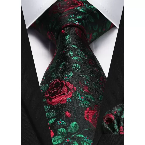 HISDERN Men Floral Ties Woven Classic 3.4" Necktie Set Formal tie Pocket Square for Wedding with Handkerchief Gift Box