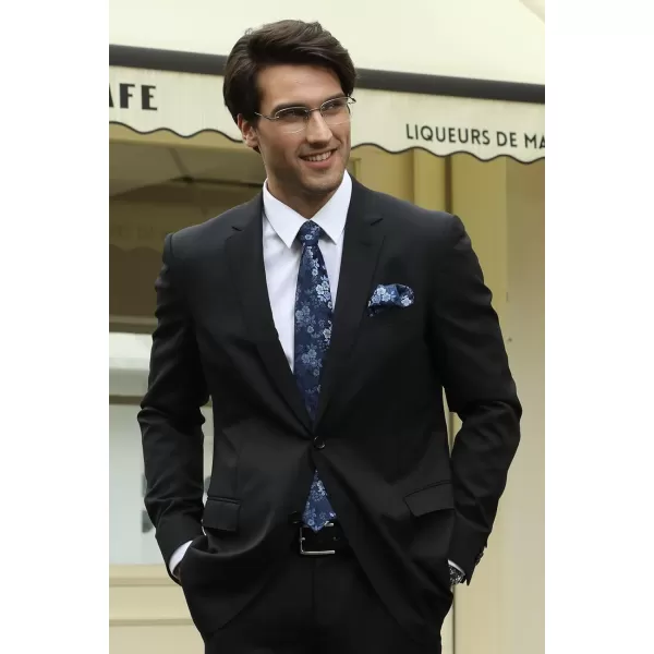 HISDERN Men Floral Ties Woven Classic 3.4" Necktie Set Formal tie Pocket Square for Wedding with Handkerchief Gift Box