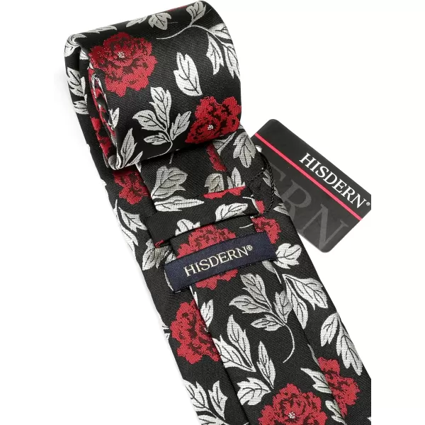HISDERN Men Floral Ties Woven Classic 3.4" Necktie Set Formal tie Pocket Square for Wedding with Handkerchief Gift Box