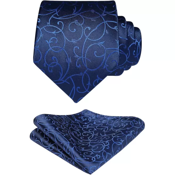 HISDERN Men Floral Ties Woven Classic 3.4" Necktie Set Formal tie Pocket Square for Wedding with Handkerchief Gift Box