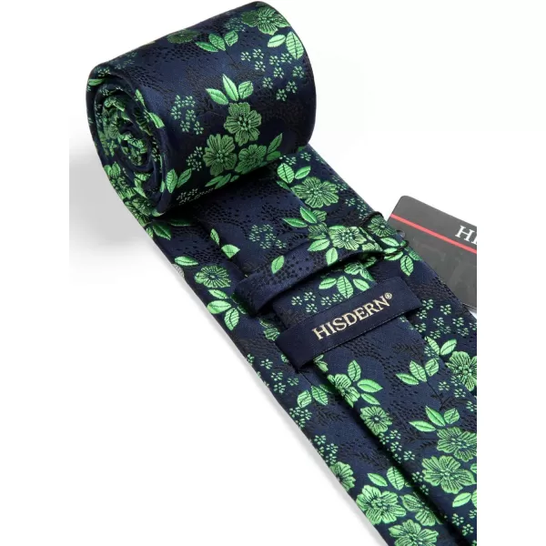 HISDERN Men Floral Ties Woven Classic 3.4" Necktie Set Formal tie Pocket Square for Wedding with Handkerchief Gift Box