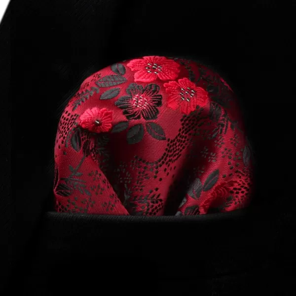 HISDERN Men Floral Ties Woven Classic 3.4" Necktie Set Formal tie Pocket Square for Wedding with Handkerchief Gift Box