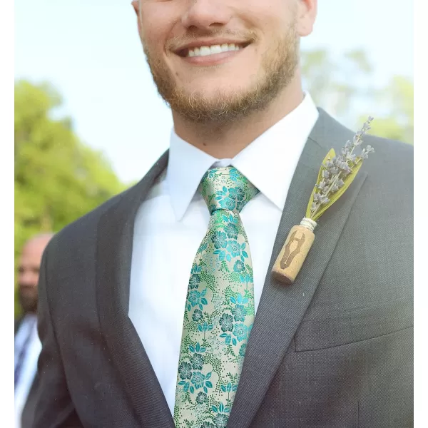 HISDERN Men Floral Ties Woven Classic 3.4" Necktie Set Formal tie Pocket Square for Wedding with Handkerchief Gift Box
