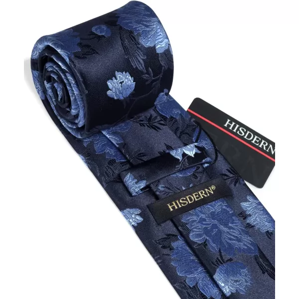 HISDERN Men Floral Ties Woven Classic 3.4" Necktie Set Formal tie Pocket Square for Wedding with Handkerchief Gift Box