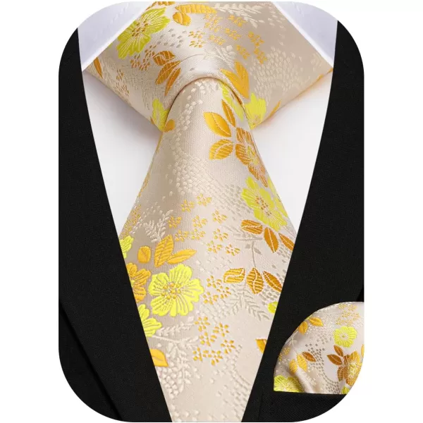 HISDERN Men Floral Ties Woven Classic 3.4" Necktie Set Formal tie Pocket Square for Wedding with Handkerchief Gift Box