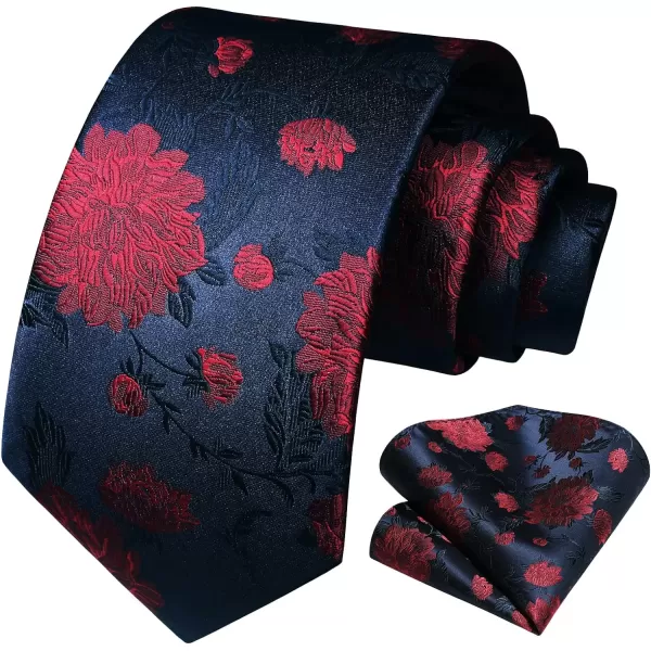 HISDERN Men Floral Ties Woven Classic 3.4" Necktie Set Formal tie Pocket Square for Wedding with Handkerchief Gift Box