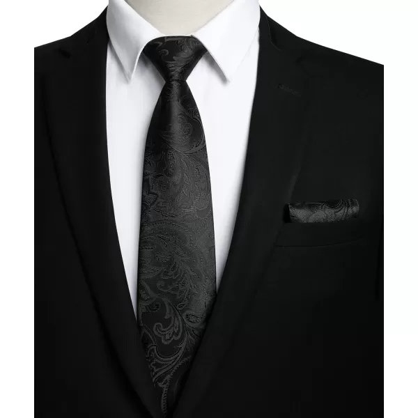 HISDERN Men Floral Ties Woven Classic 3.4" Necktie Set Formal tie Pocket Square for Wedding with Handkerchief Gift Box