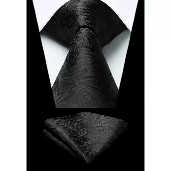 HISDERN Men Floral Ties Woven Classic 3.4" Necktie Set Formal tie Pocket Square for Wedding with Handkerchief Gift Box