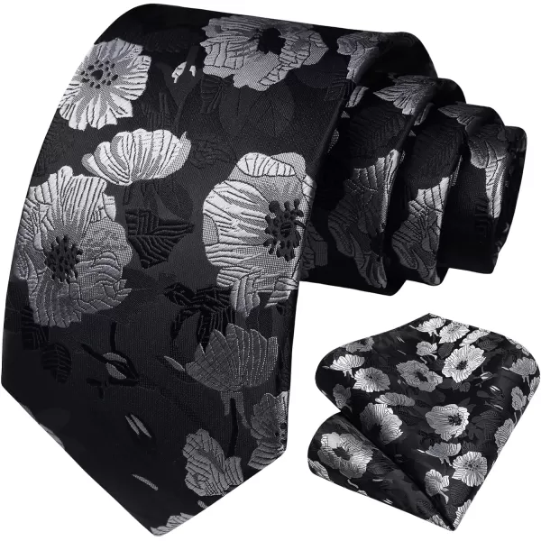 HISDERN Men Floral Ties Woven Classic 3.4" Necktie Set Formal tie Pocket Square for Wedding with Handkerchief Gift Box
