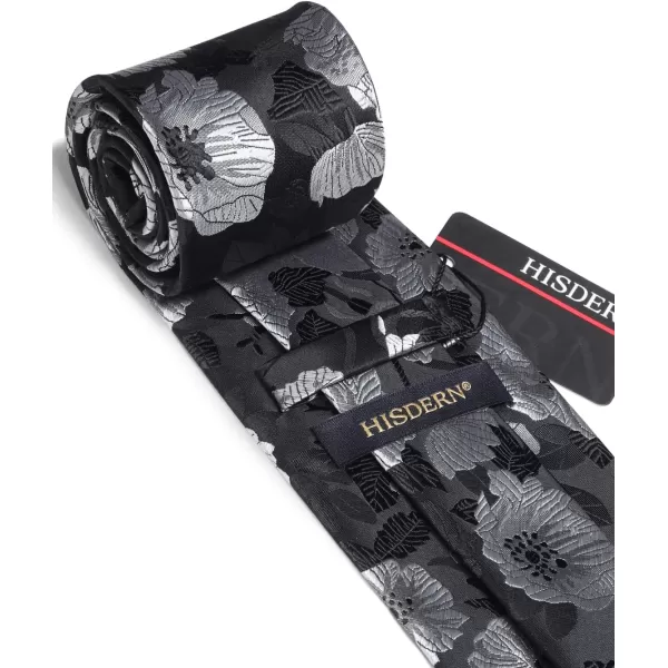 HISDERN Men Floral Ties Woven Classic 3.4" Necktie Set Formal tie Pocket Square for Wedding with Handkerchief Gift Box