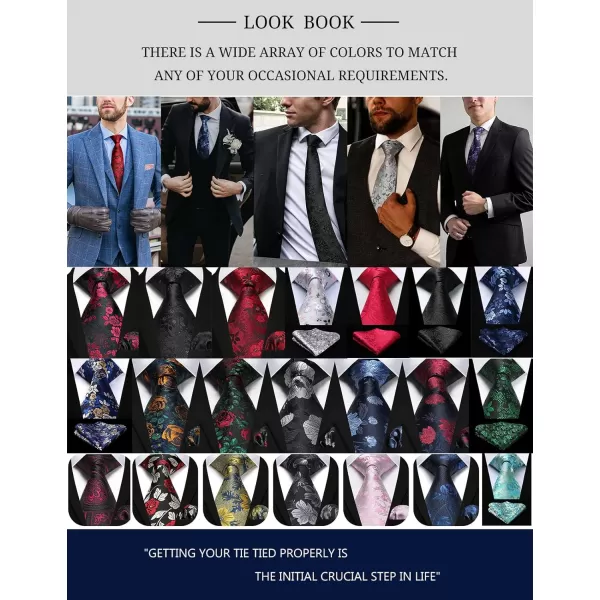 HISDERN Men Floral Ties Woven Classic 3.4" Necktie Set Formal tie Pocket Square for Wedding with Handkerchief Gift Box