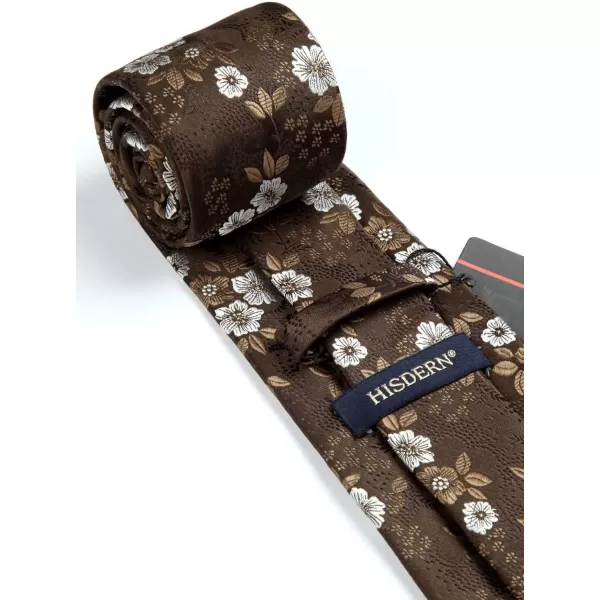 HISDERN Men Floral Ties Woven Classic 3.4" Necktie Set Formal tie Pocket Square for Wedding with Handkerchief Gift Box