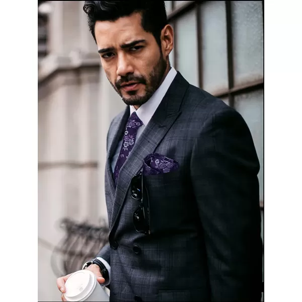 HISDERN Men Floral Ties Woven Classic 3.4" Necktie Set Formal tie Pocket Square for Wedding with Handkerchief Gift Box