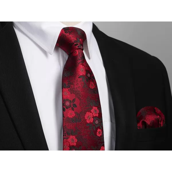 HISDERN Men Floral Ties Woven Classic 3.4" Necktie Set Formal tie Pocket Square for Wedding with Handkerchief Gift Box