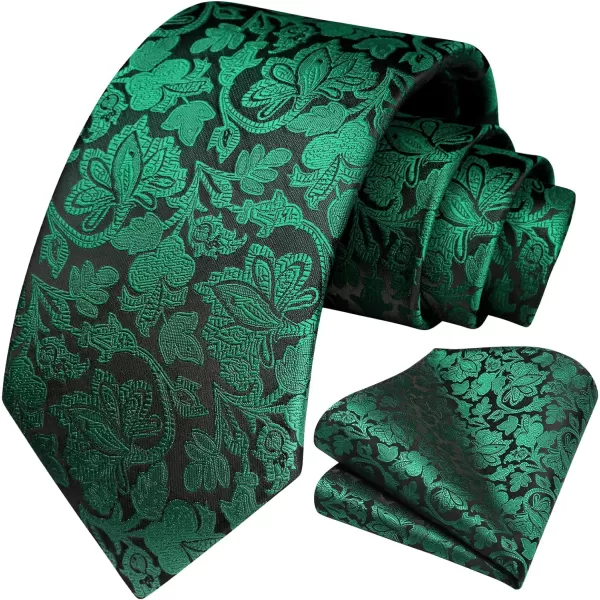 HISDERN Men Floral Ties Woven Classic 3.4" Necktie Set Formal tie Pocket Square for Wedding with Handkerchief Gift Box
