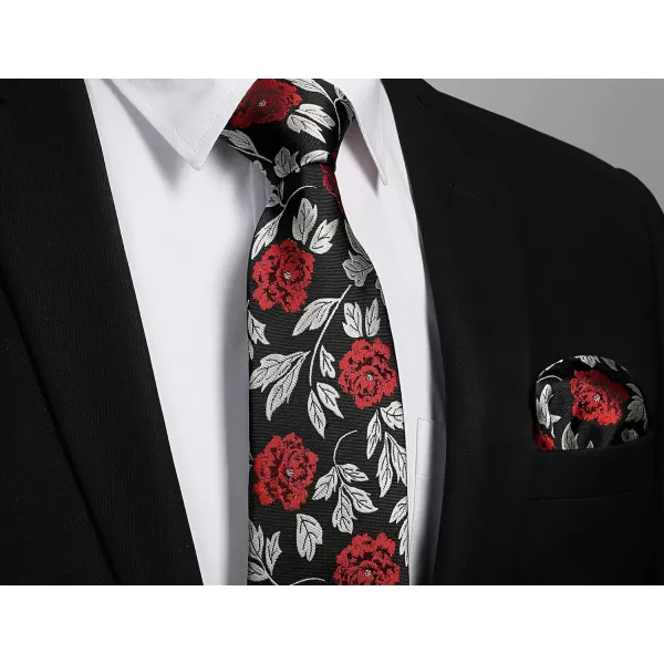 HISDERN Men Floral Ties Woven Classic 3.4" Necktie Set Formal tie Pocket Square for Wedding with Handkerchief Gift Box