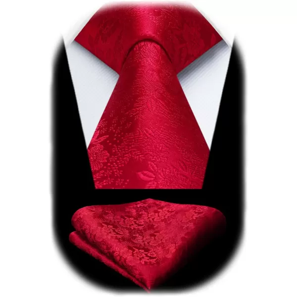 HISDERN Men Floral Ties Woven Classic 3.4" Necktie Set Formal tie Pocket Square for Wedding with Handkerchief Gift Box