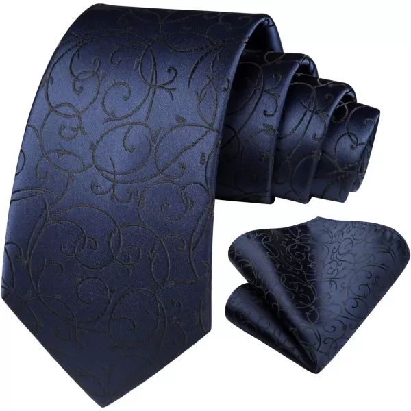 HISDERN Men Floral Ties Woven Classic 3.4" Necktie Set Formal tie Pocket Square for Wedding with Handkerchief Gift Box