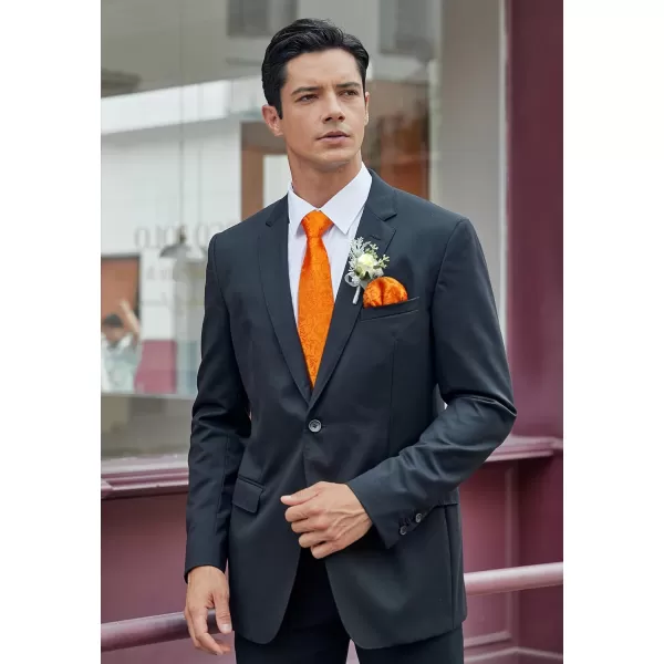 HISDERN Men Floral Ties Woven Classic 3.4" Necktie Set Formal tie Pocket Square for Wedding with Handkerchief Gift Box