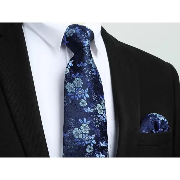 HISDERN Men Floral Ties Woven Classic 3.4" Necktie Set Formal tie Pocket Square for Wedding with Handkerchief Gift Box