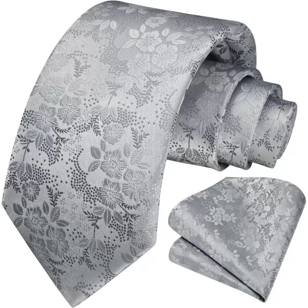 HISDERN Men Floral Ties Woven Classic 3.4" Necktie Set Formal tie Pocket Square for Wedding with Handkerchief Gift Box