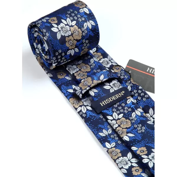 HISDERN Men Floral Ties Woven Classic 3.4" Necktie Set Formal tie Pocket Square for Wedding with Handkerchief Gift Box