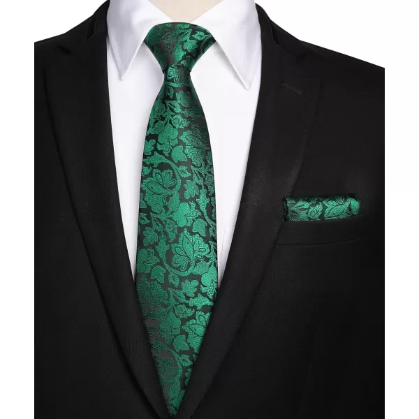 HISDERN Men Floral Ties Woven Classic 3.4" Necktie Set Formal tie Pocket Square for Wedding with Handkerchief Gift Box