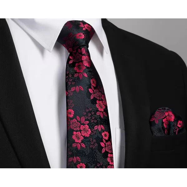 HISDERN Men Floral Ties Woven Classic 3.4" Necktie Set Formal tie Pocket Square for Wedding with Handkerchief Gift Box