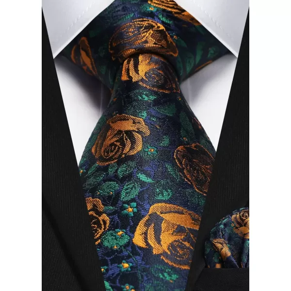 HISDERN Men Floral Ties Woven Classic 3.4" Necktie Set Formal tie Pocket Square for Wedding with Handkerchief Gift Box