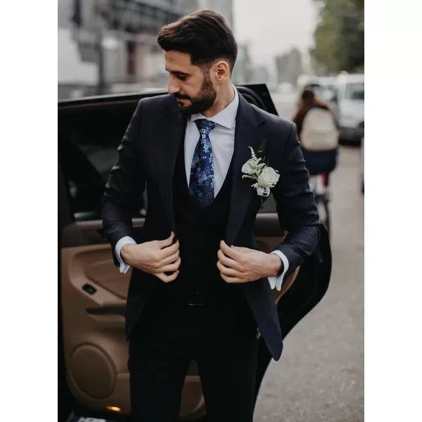 HISDERN Men Floral Ties Woven Classic 3.4" Necktie Set Formal tie Pocket Square for Wedding with Handkerchief Gift Box