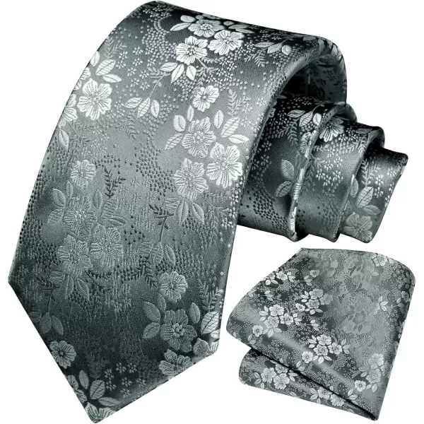 HISDERN Men Floral Ties Woven Classic 3.4" Necktie Set Formal tie Pocket Square for Wedding with Handkerchief Gift Box