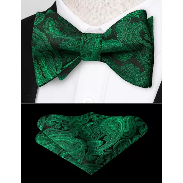 HISDERN Mens Bow Ties Floral Paisley Self Bow Ties for Men Formal Woven Silk Pocket Square Set with Gift Box for wedding