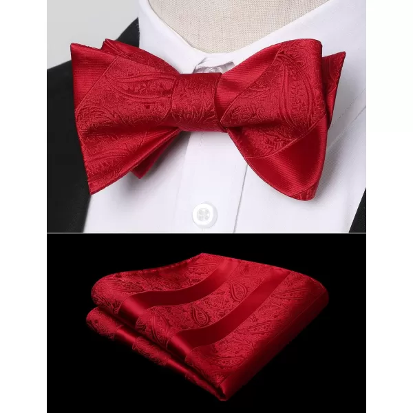 HISDERN Mens Bow Ties Floral Paisley Self Bow Ties for Men Formal Woven Silk Pocket Square Set with Gift Box for wedding
