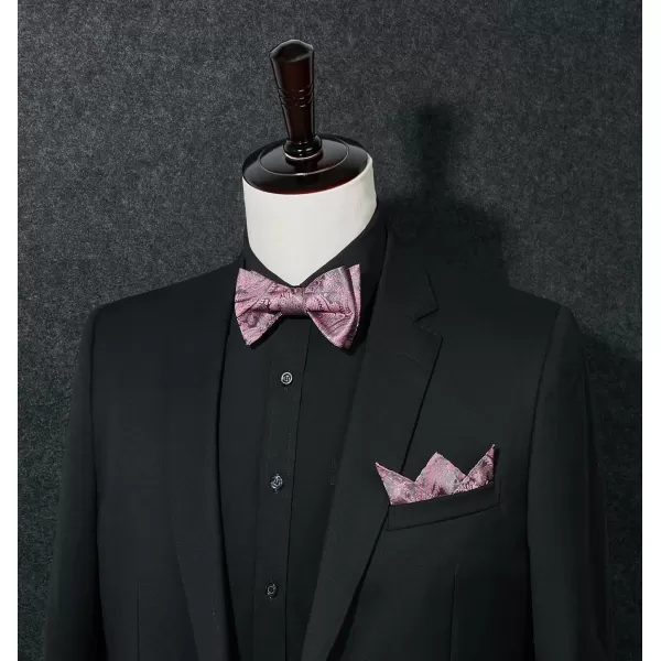 HISDERN Mens Bow Ties Floral Paisley Self Bow Ties for Men Formal Woven Silk Pocket Square Set with Gift Box for wedding