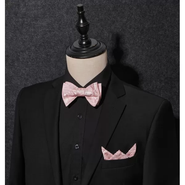 HISDERN Mens Bow Ties Floral Paisley Self Bow Ties for Men Formal Woven Silk Pocket Square Set with Gift Box for wedding