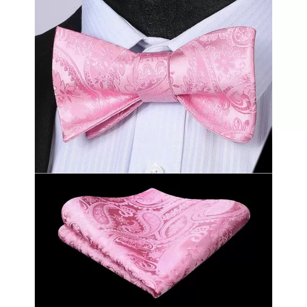 HISDERN Mens Bow Ties Floral Paisley Self Bow Ties for Men Formal Woven Silk Pocket Square Set with Gift Box for wedding