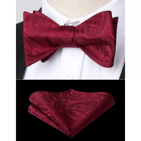 HISDERN Mens Bow Ties Floral Paisley Self Bow Ties for Men Formal Woven Silk Pocket Square Set with Gift Box for wedding