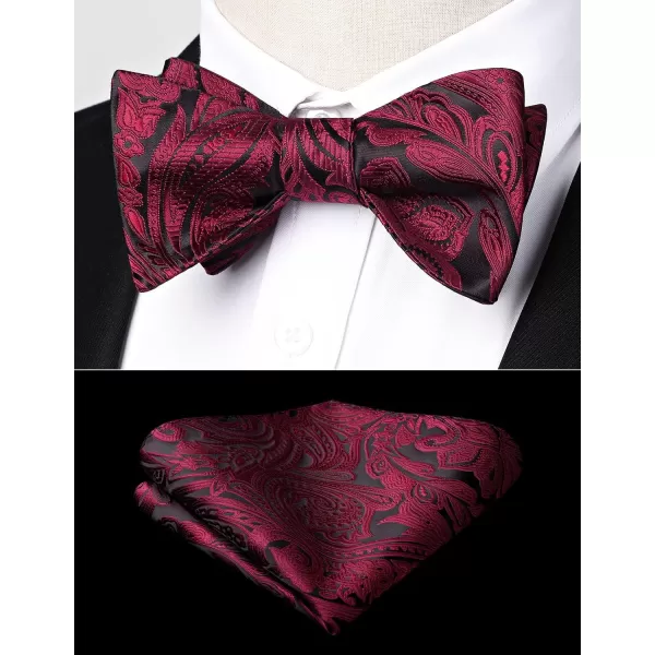 HISDERN Mens Bow Ties Floral Paisley Self Bow Ties for Men Formal Woven Silk Pocket Square Set with Gift Box for wedding