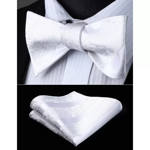 HISDERN Mens Bow Ties Floral Paisley Self Bow Ties for Men Formal Woven Silk Pocket Square Set with Gift Box for wedding