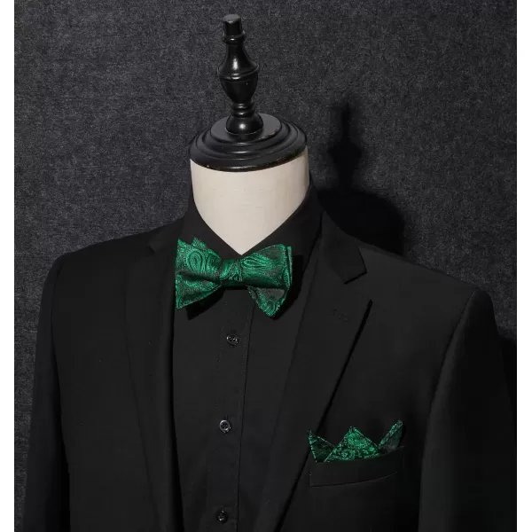 HISDERN Mens Bow Ties Floral Paisley Self Bow Ties for Men Formal Woven Silk Pocket Square Set with Gift Box for wedding
