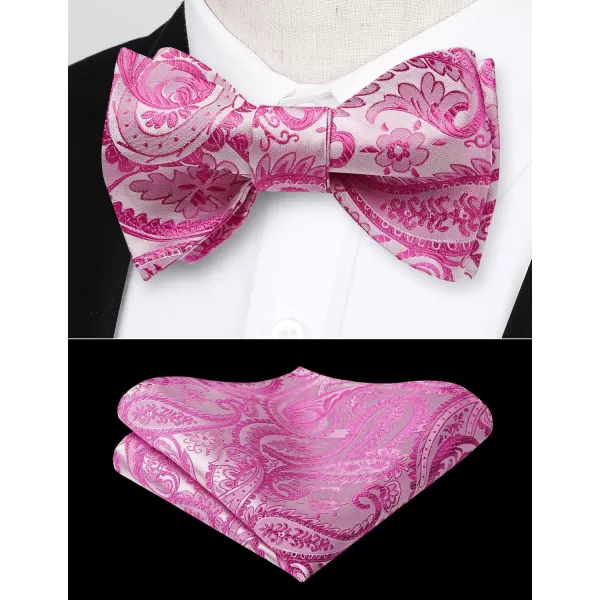 HISDERN Mens Bow Ties Floral Paisley Self Bow Ties for Men Formal Woven Silk Pocket Square Set with Gift Box for wedding