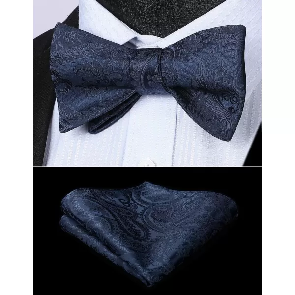 HISDERN Mens Bow Ties Floral Paisley Self Bow Ties for Men Formal Woven Silk Pocket Square Set with Gift Box for wedding