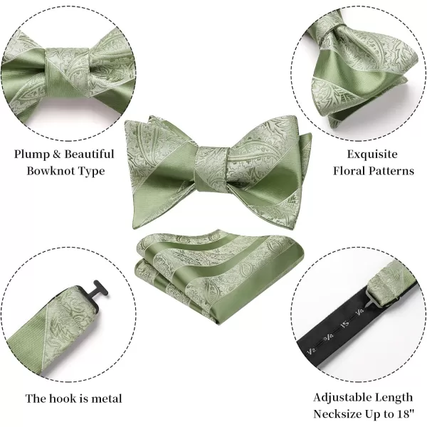 HISDERN Mens Bow Ties Floral Paisley Self Bow Ties for Men Formal Woven Silk Pocket Square Set with Gift Box for wedding
