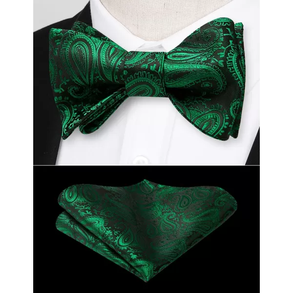 HISDERN Mens Bow Ties Floral Paisley Self Bow Ties for Men Formal Woven Silk Pocket Square Set with Gift Box for wedding