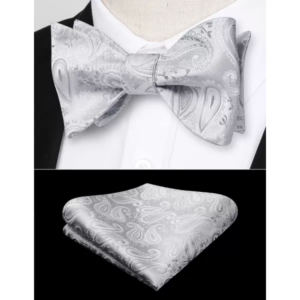 HISDERN Mens Bow Ties Floral Paisley Self Bow Ties for Men Formal Woven Silk Pocket Square Set with Gift Box for wedding