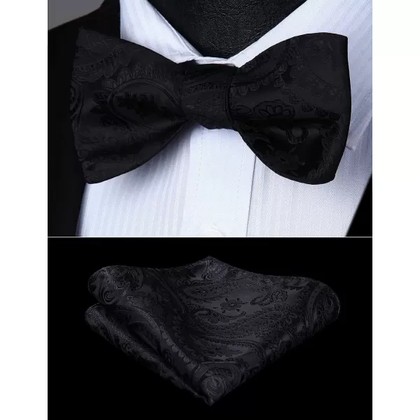 HISDERN Mens Bow Ties Floral Paisley Self Bow Ties for Men Formal Woven Silk Pocket Square Set with Gift Box for wedding